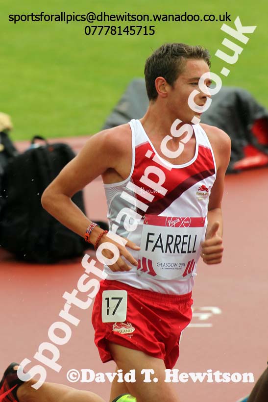 Tom Farrell (England) in the 5000 metres, 2014 Commonwealth Marathon, Glasgow. Photo: David T. Hewitson/Sports for All Pics